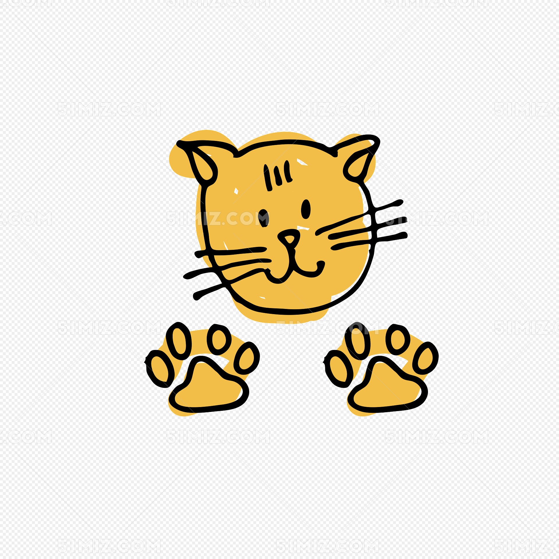 可爱卡通手绘黄色猫爪印和猫咪头
