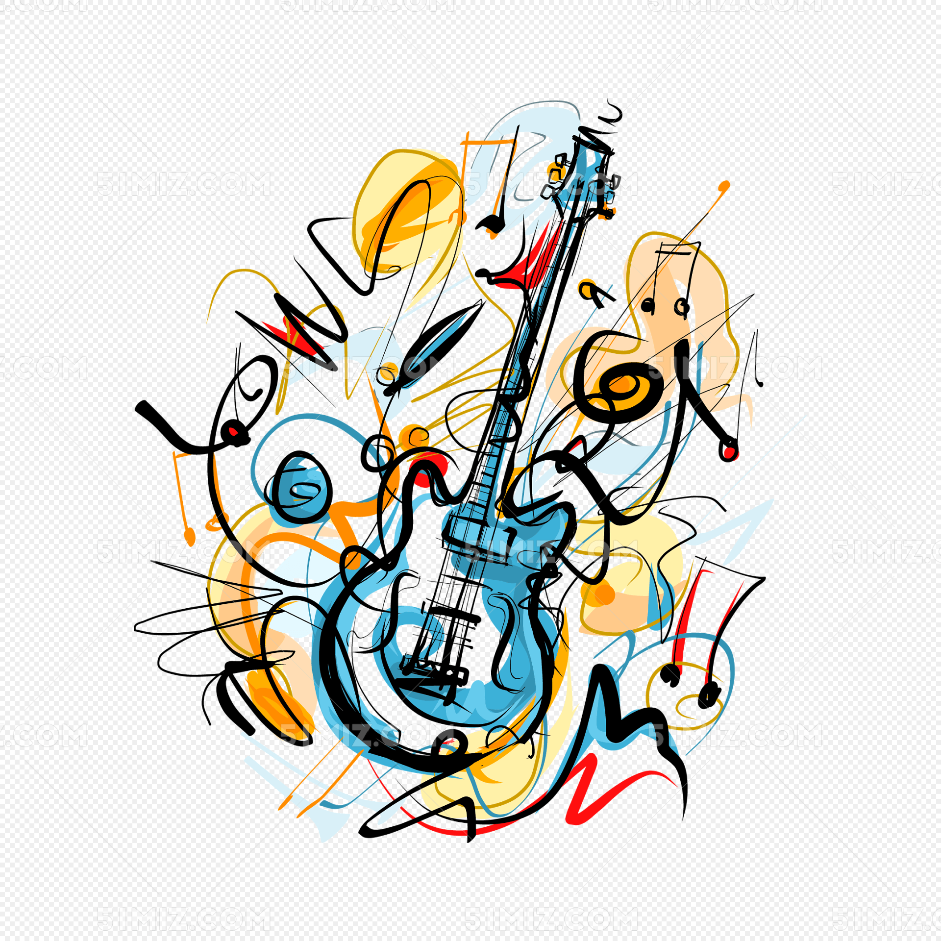 音乐 吉他 乐器 手绘 彩绘