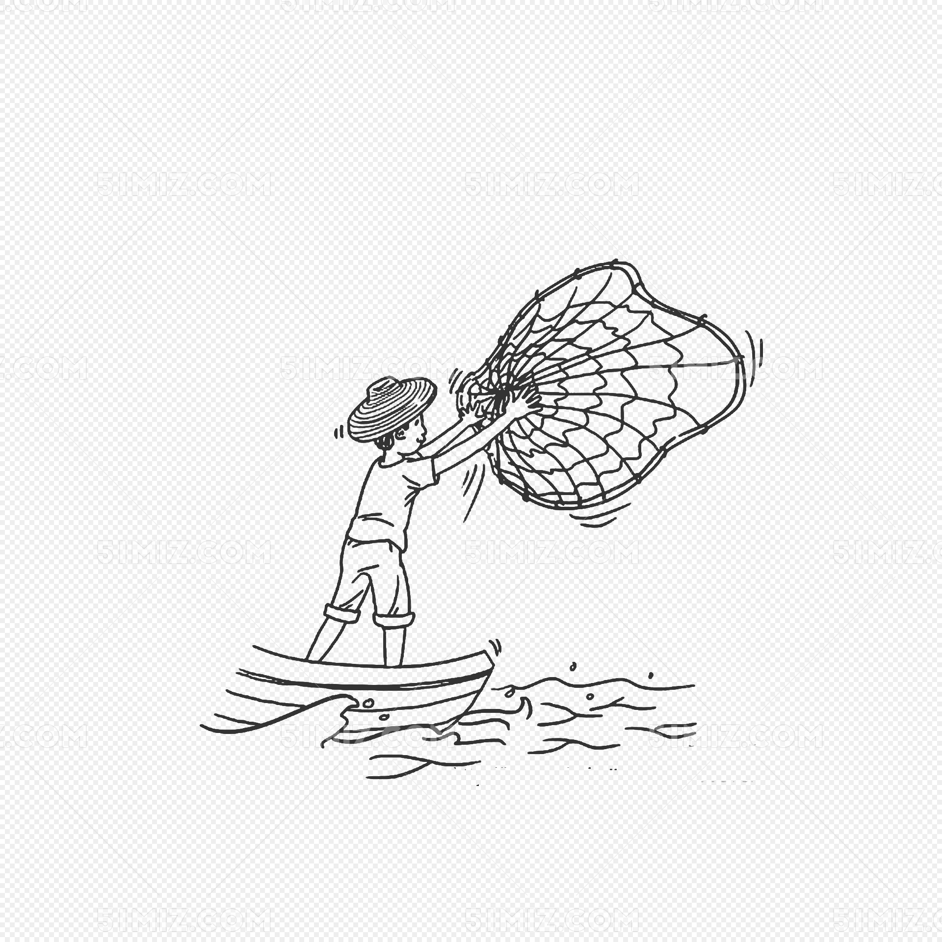 渔民简笔画免费下载_png素材_觅知网