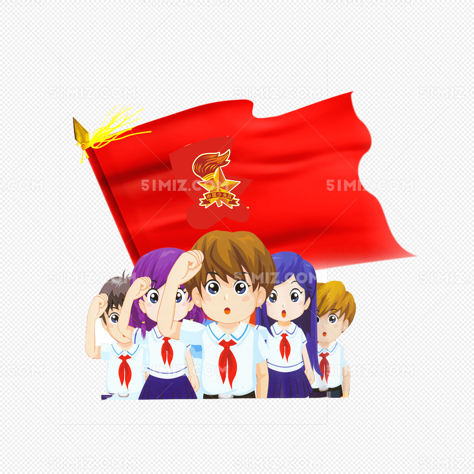 少先队员向红旗敬礼