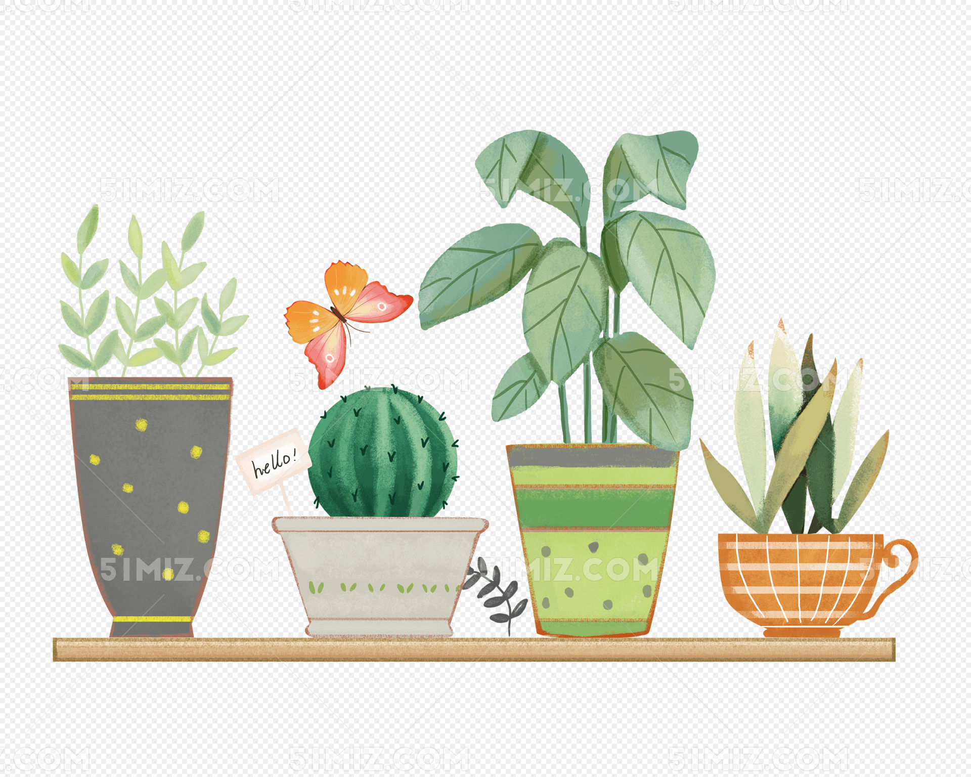 手绘植物盆栽元素