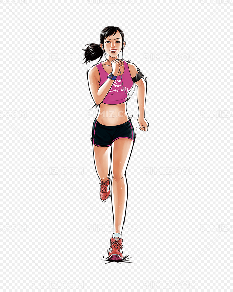 手绘人物插画运动跑步健身的女孩