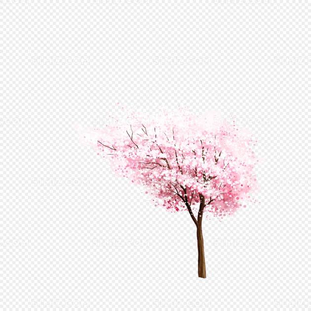 卡通水彩樱花树