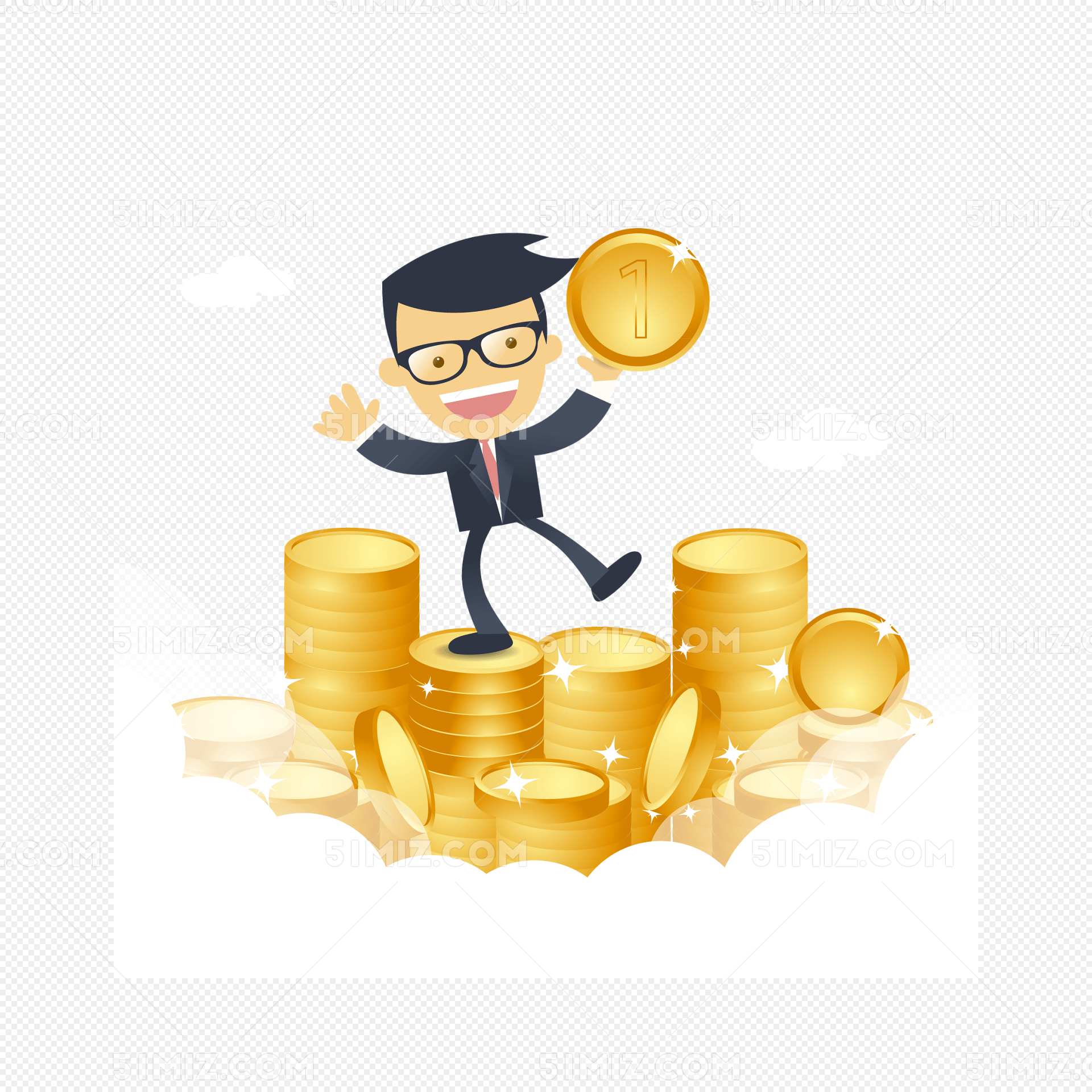 矢量快乐的商人用金钱