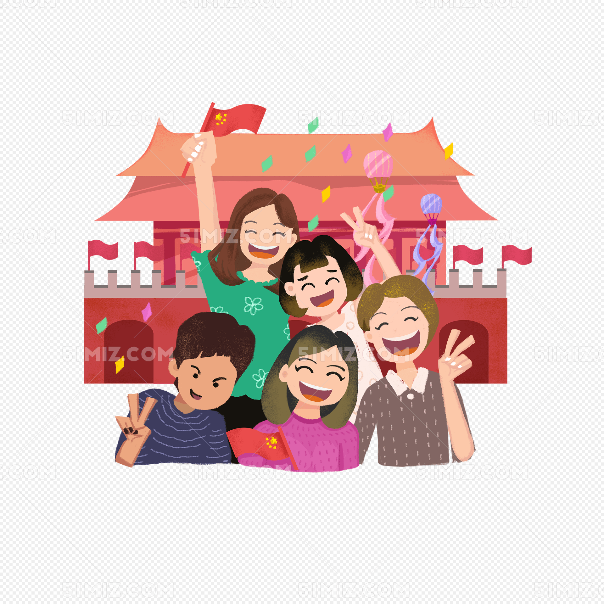 国庆天安门人群欢乐少年十一阅兵
