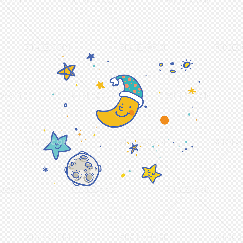 彩色卡通星空小装饰矢量图免费下载 彩色星空 卡通宇宙 手绘月亮 星星