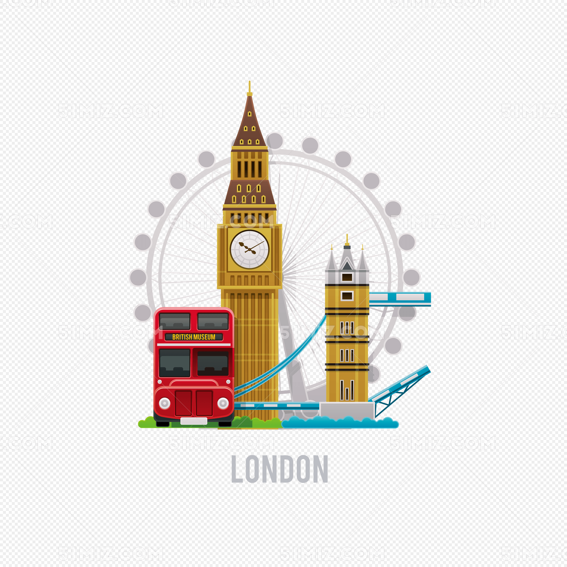 英国伦敦卡通插画