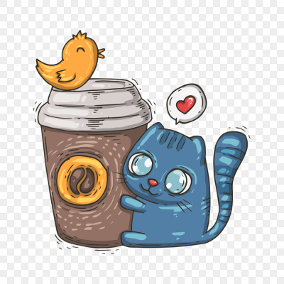 抱着奶茶的矢量小猫