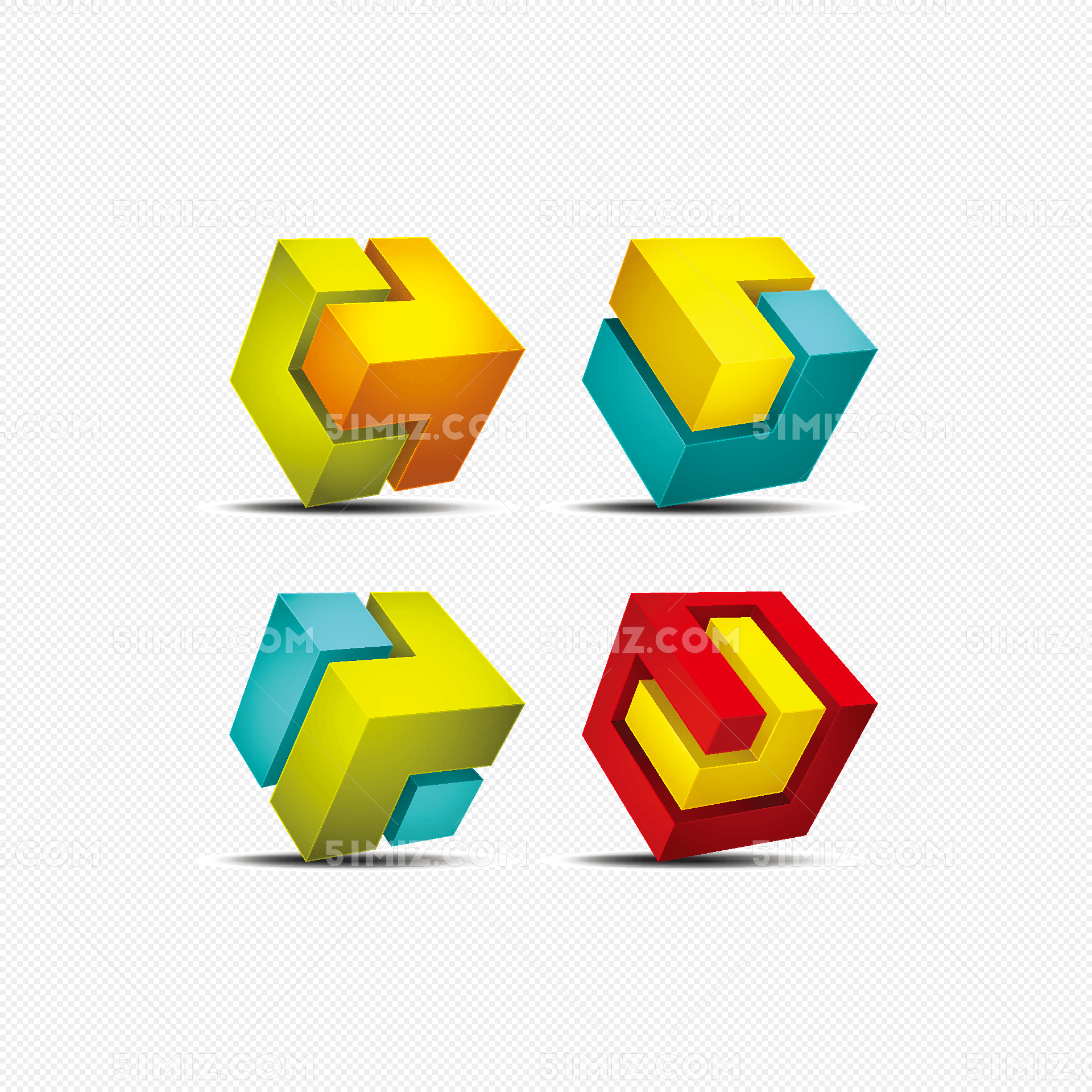 彩色3d几何方块图形矢量素材