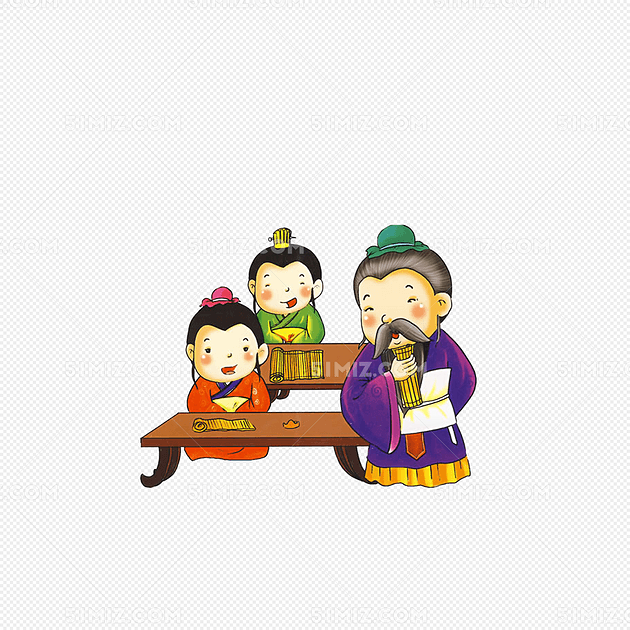 卡通高声朗读的学生笑呵呵的古