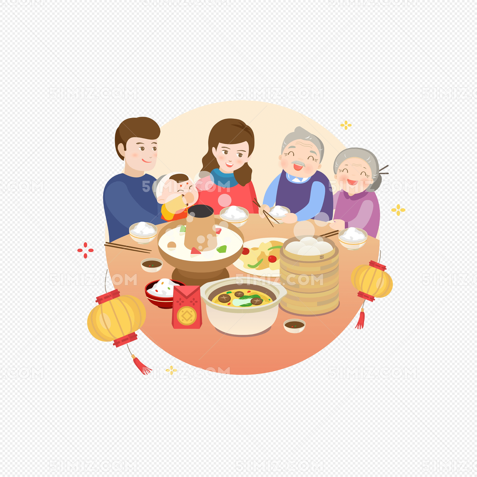 吃年夜饭的一家人