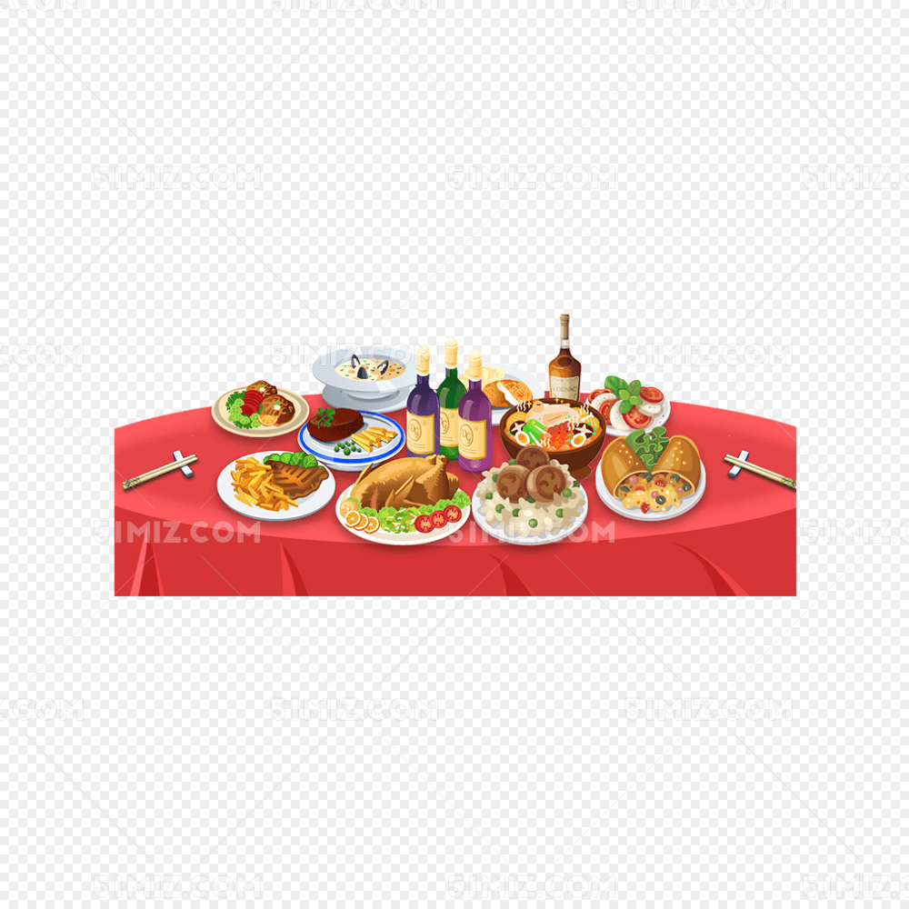 红色喜庆年夜饭美食元素