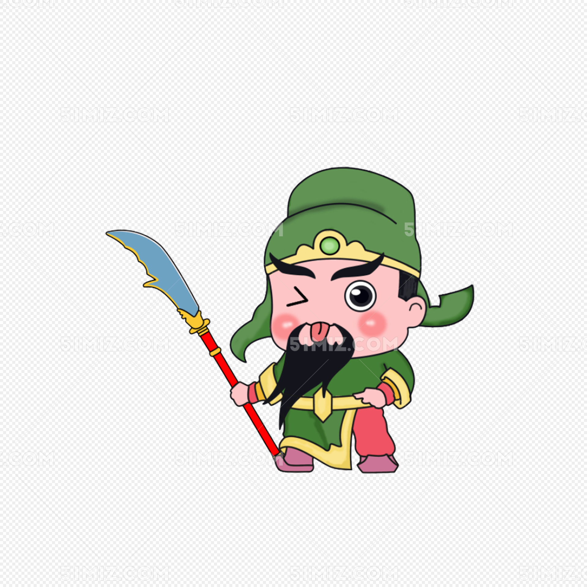 彩色圆弧关公刀卡通插画