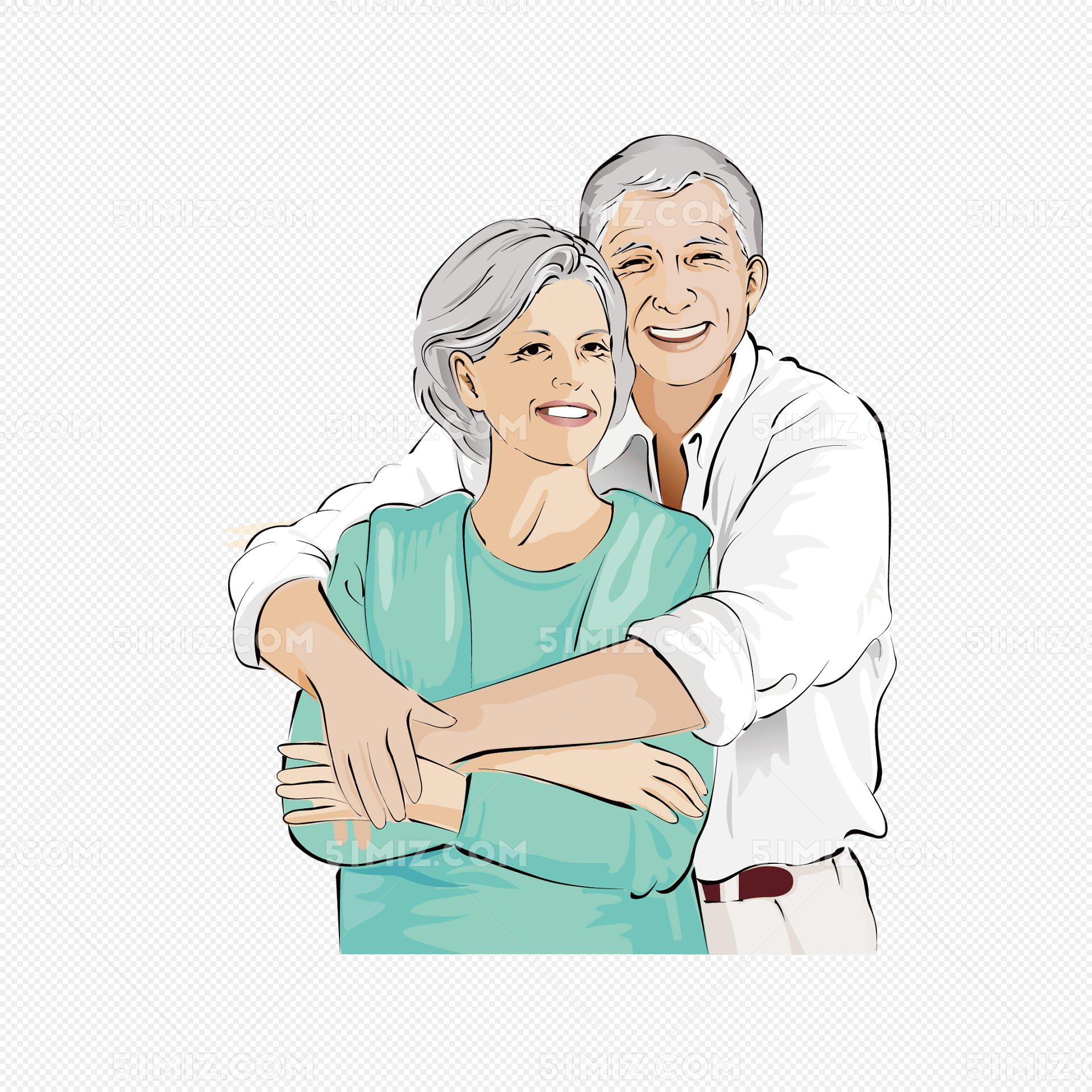 恩爱的老年夫妻插图(夫妻、老年、人物、男性、女性、爱心、情人节)手绘插图_北极熊素材库
