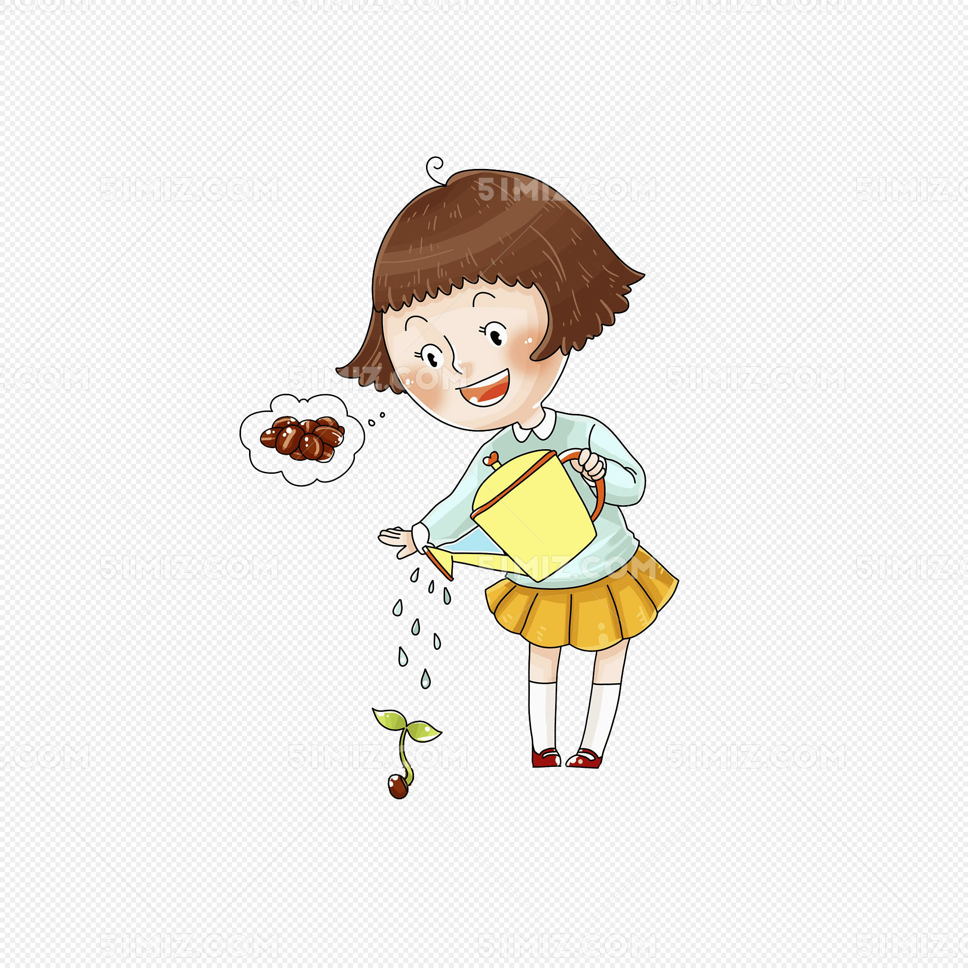 卡通浇花的小女孩
