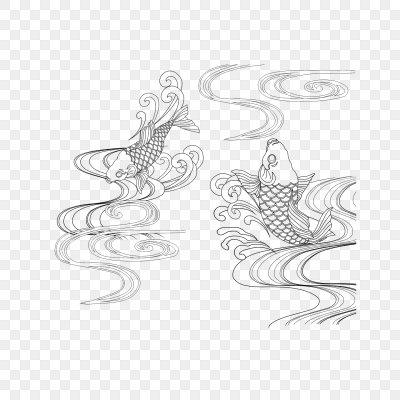 线条水纹鲤鱼图案