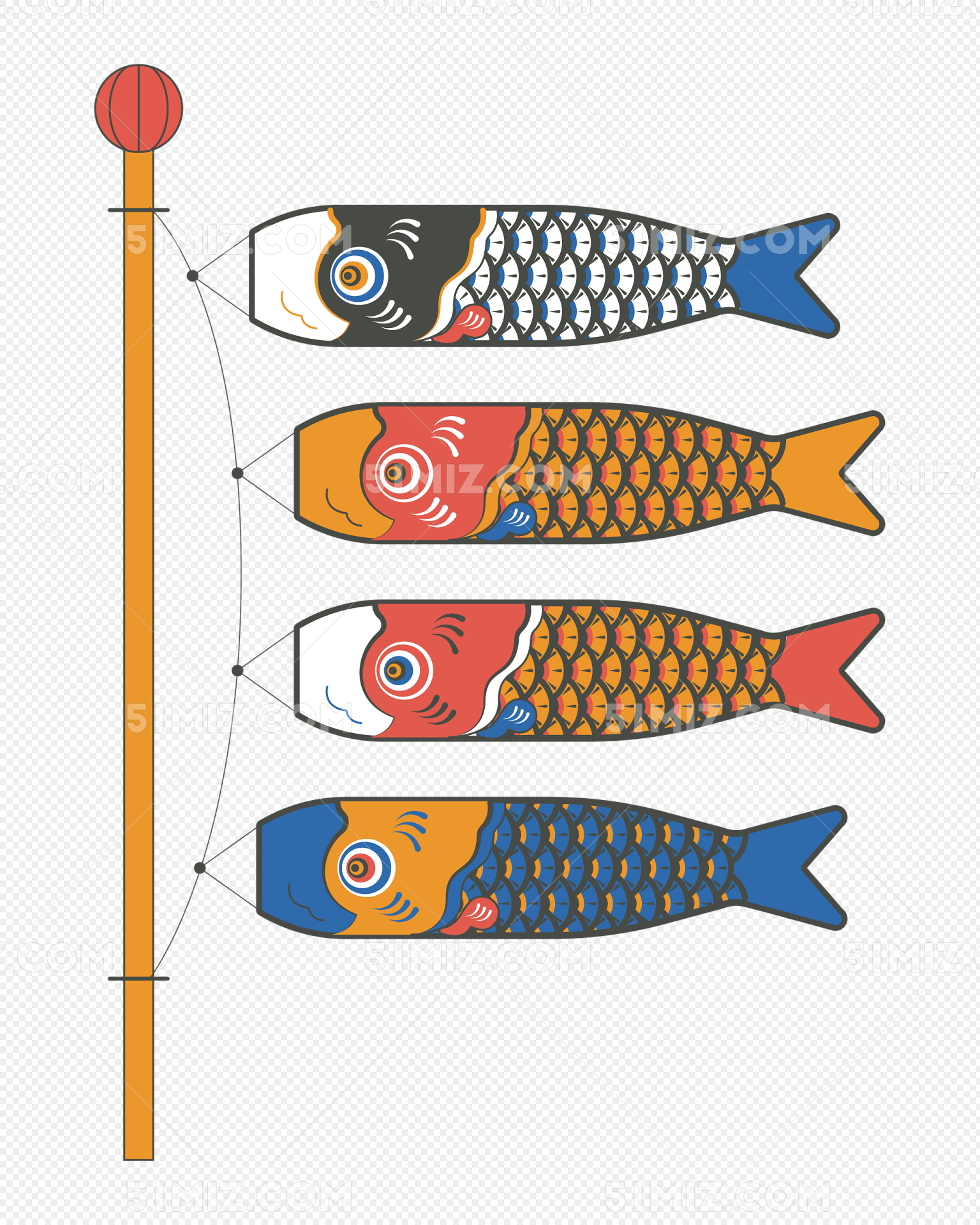 彩色日本鲤鱼旗矢量素材