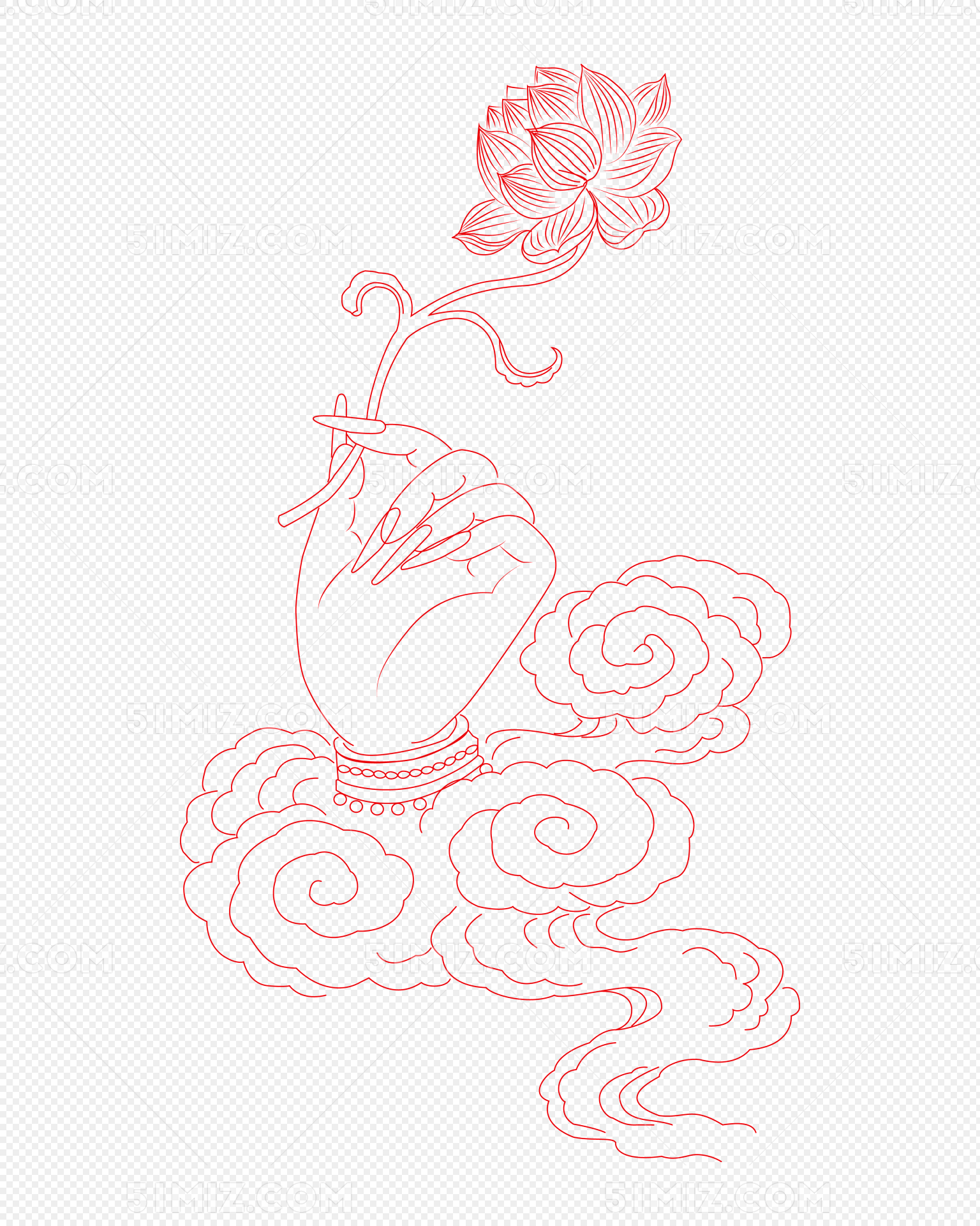 手绘佛手莲花线稿