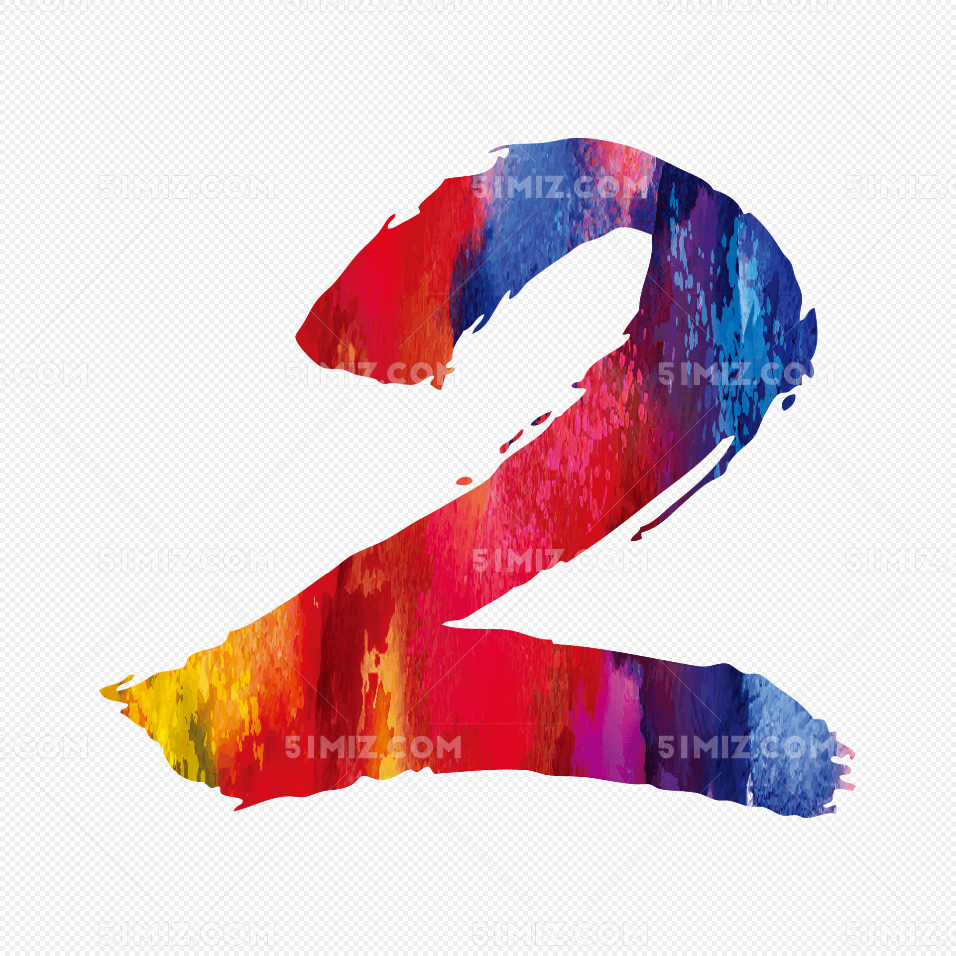 彩色手绘的数字2