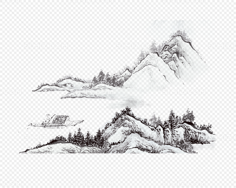 手绘山画中国风素材