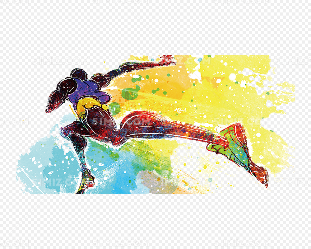 手绘炫彩晕染风跑步马拉松人物背影插画