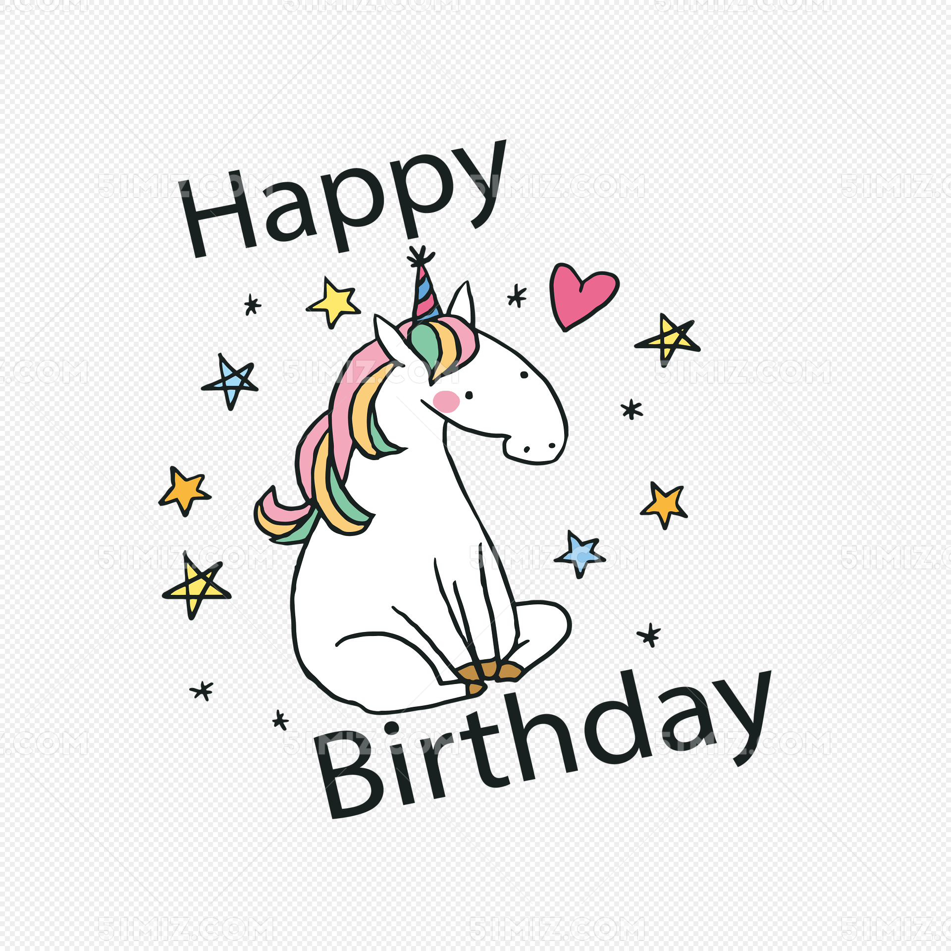 手绘独角兽生日快乐卡