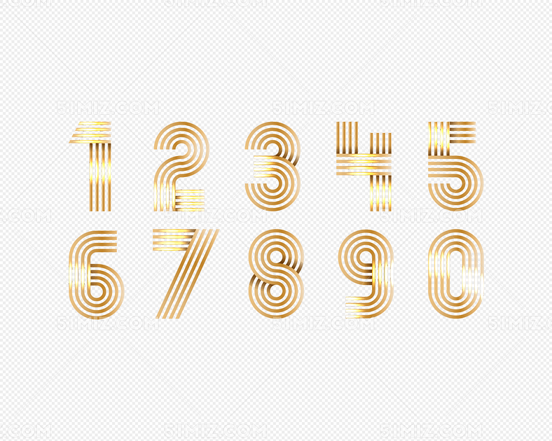 0-9数字金色线稿金属高档创意艺术字数字