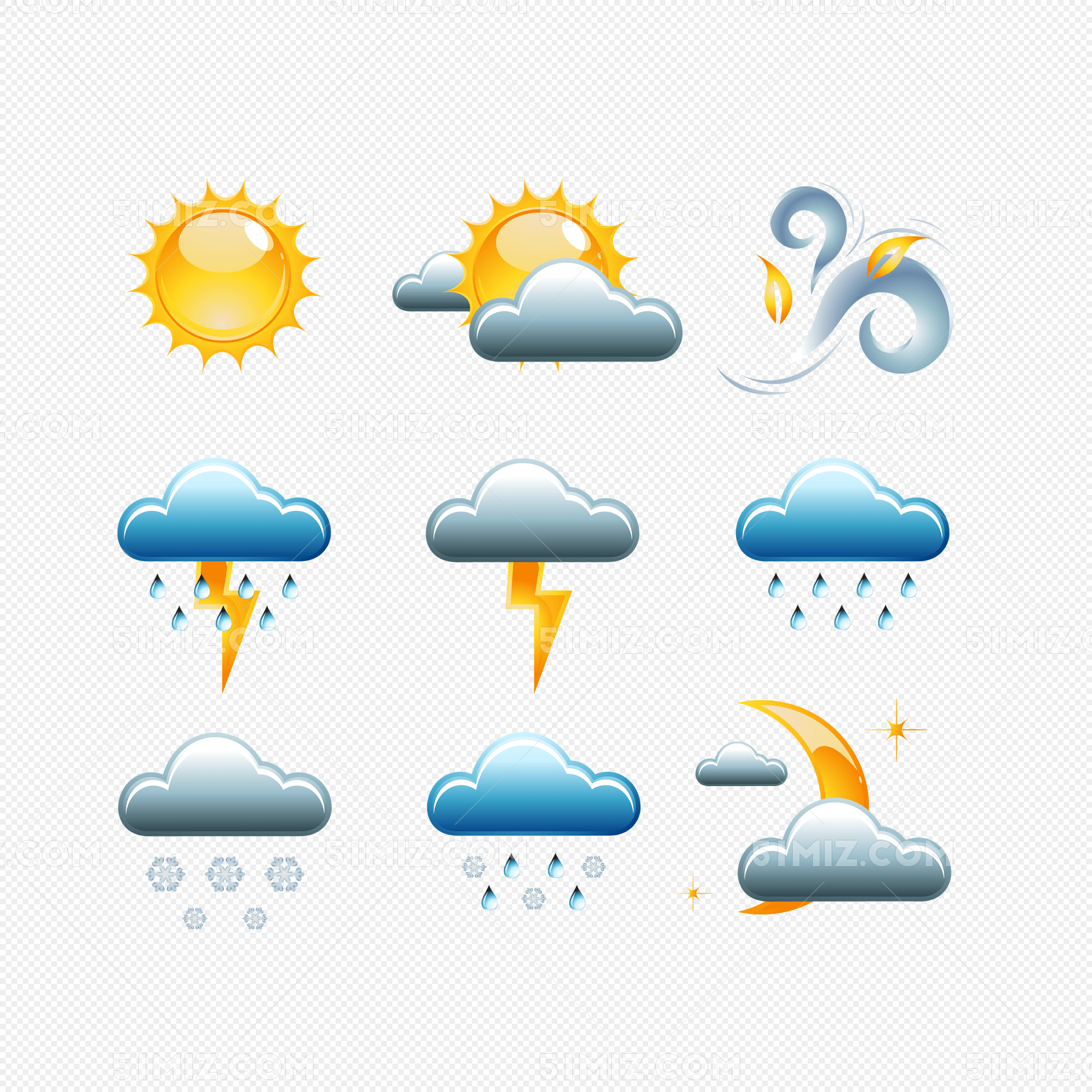 天气预报雷电雷雨图标素材
