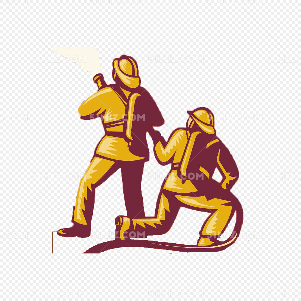 两个灭火消防员背影
