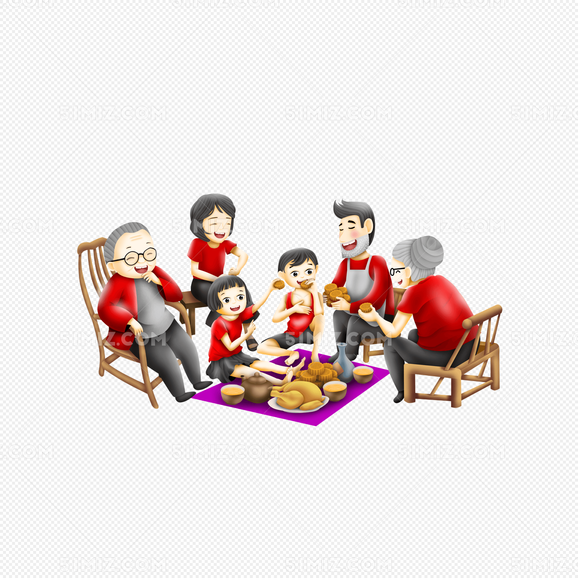 中秋团圆主题全家中秋吃月饼聚餐
