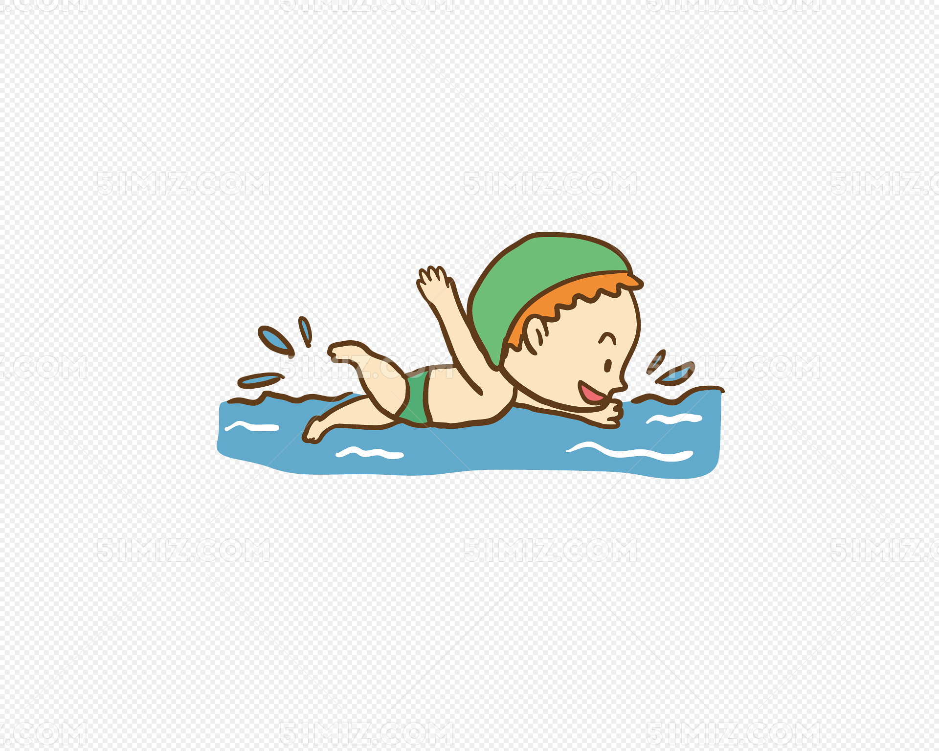 卡通游泳小孩