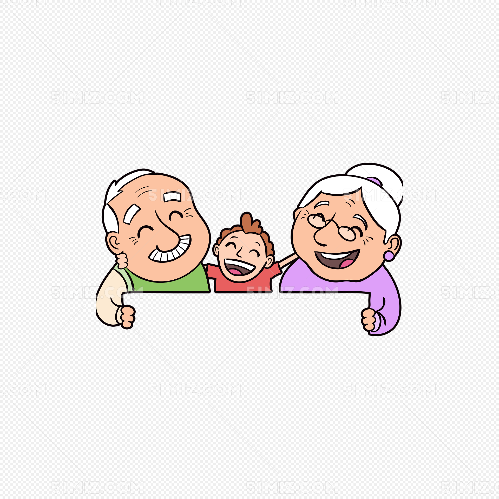 卡通插图爷爷奶奶与孙子