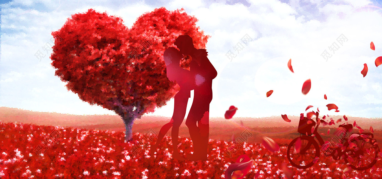 爱心情人节浪漫简约红色玫瑰花淘宝海报背景