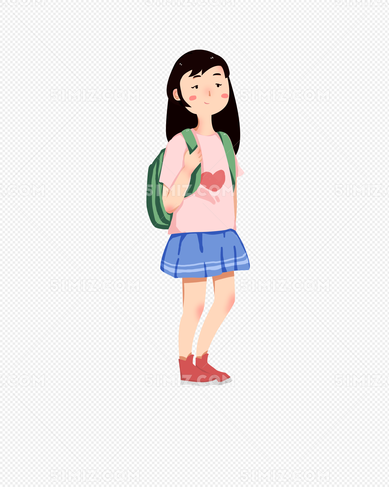 开学中学生女生背书包上学手绘