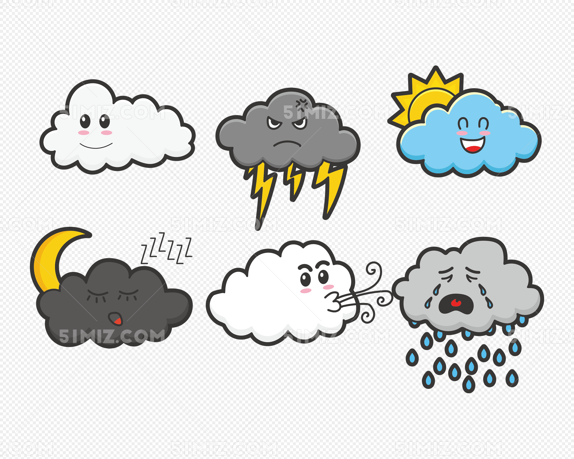 阴晴多云多雨表情矢量图
