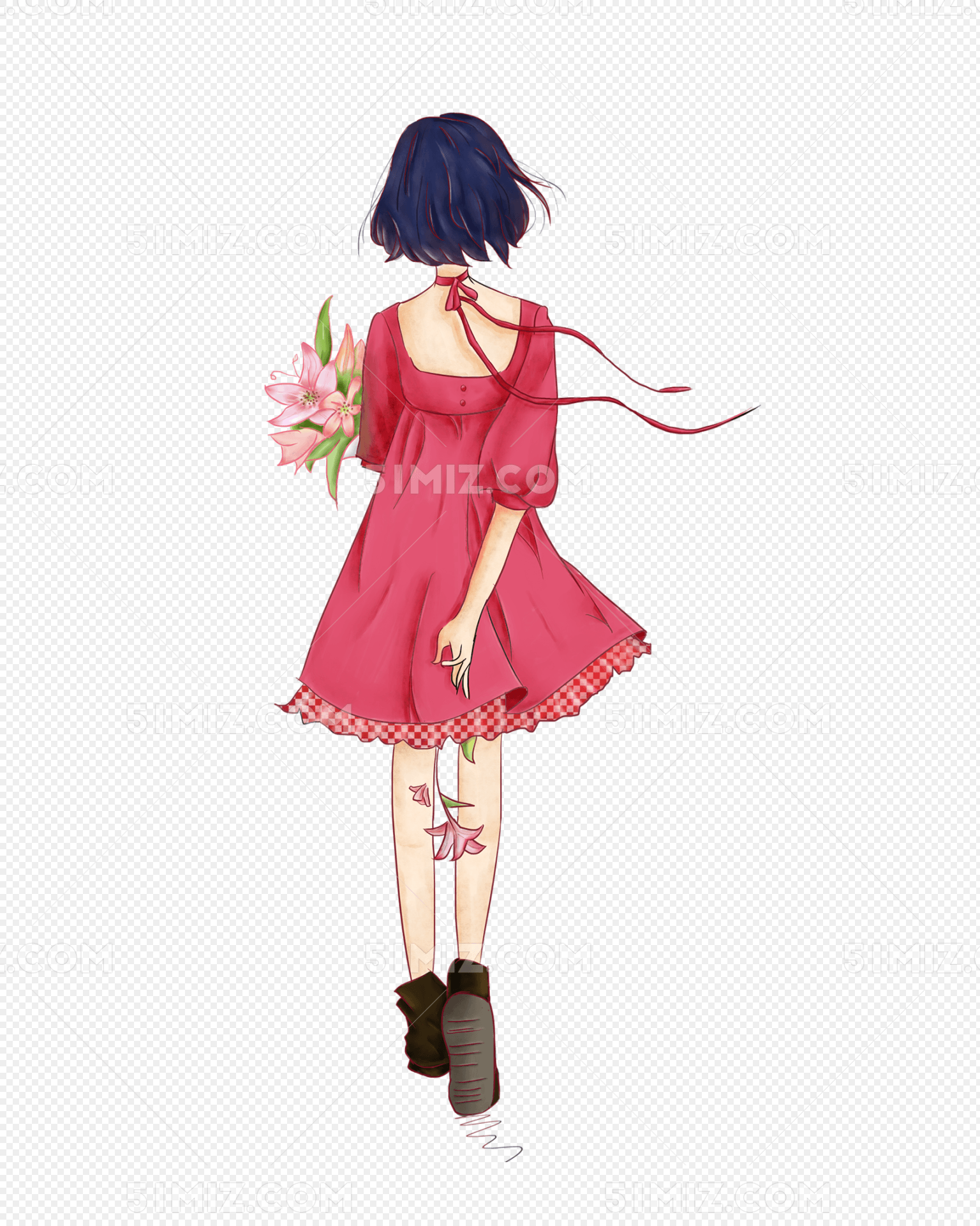 春游踏青卡通手绘美女背影