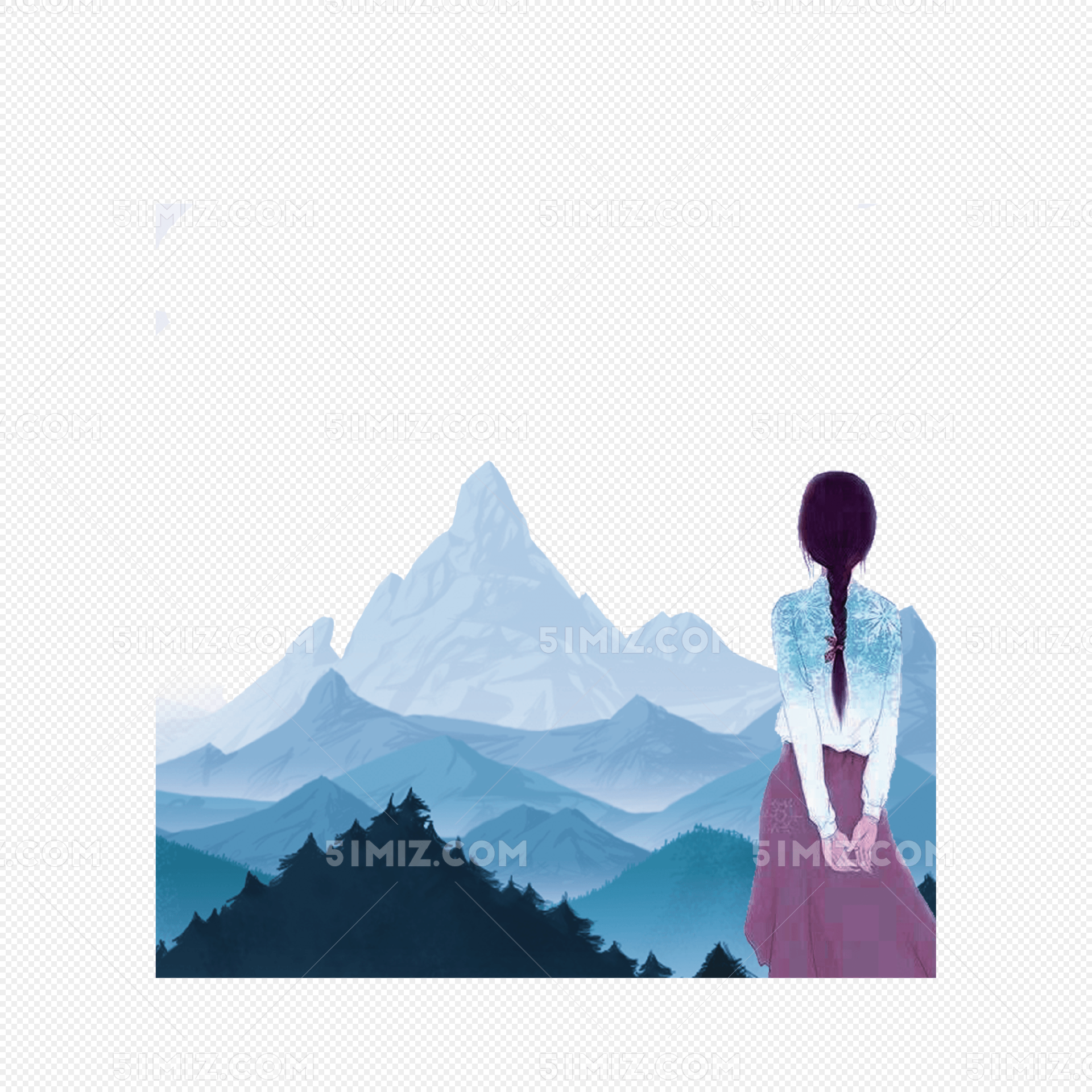 卡通手绘诗和远方少女背景