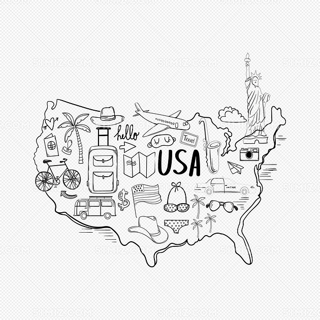 手绘美国旅游地图