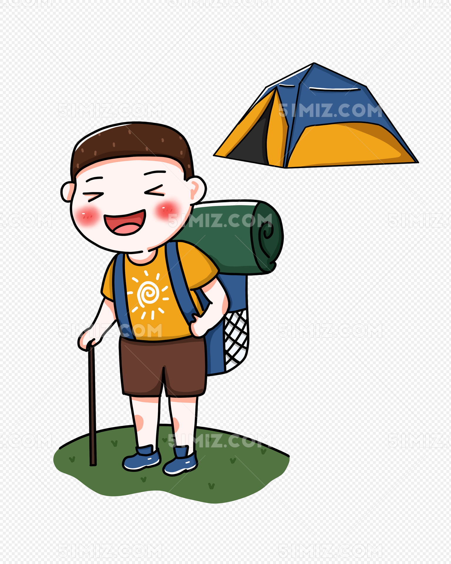手绘国庆节外出登山人物下载