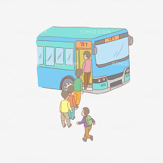 旅行排队坐公交车手绘卡通