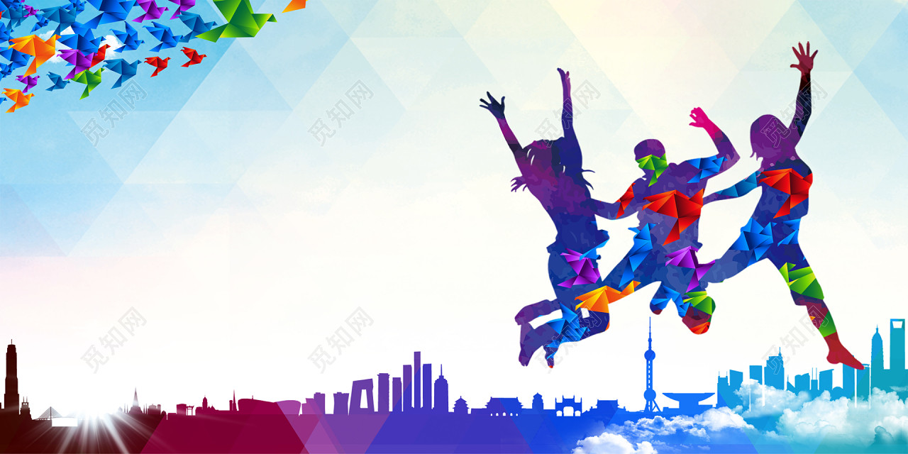放飞梦想人物剪影励志背景