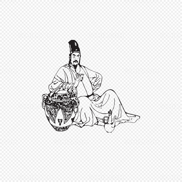手绘黑色喝酒古风人物