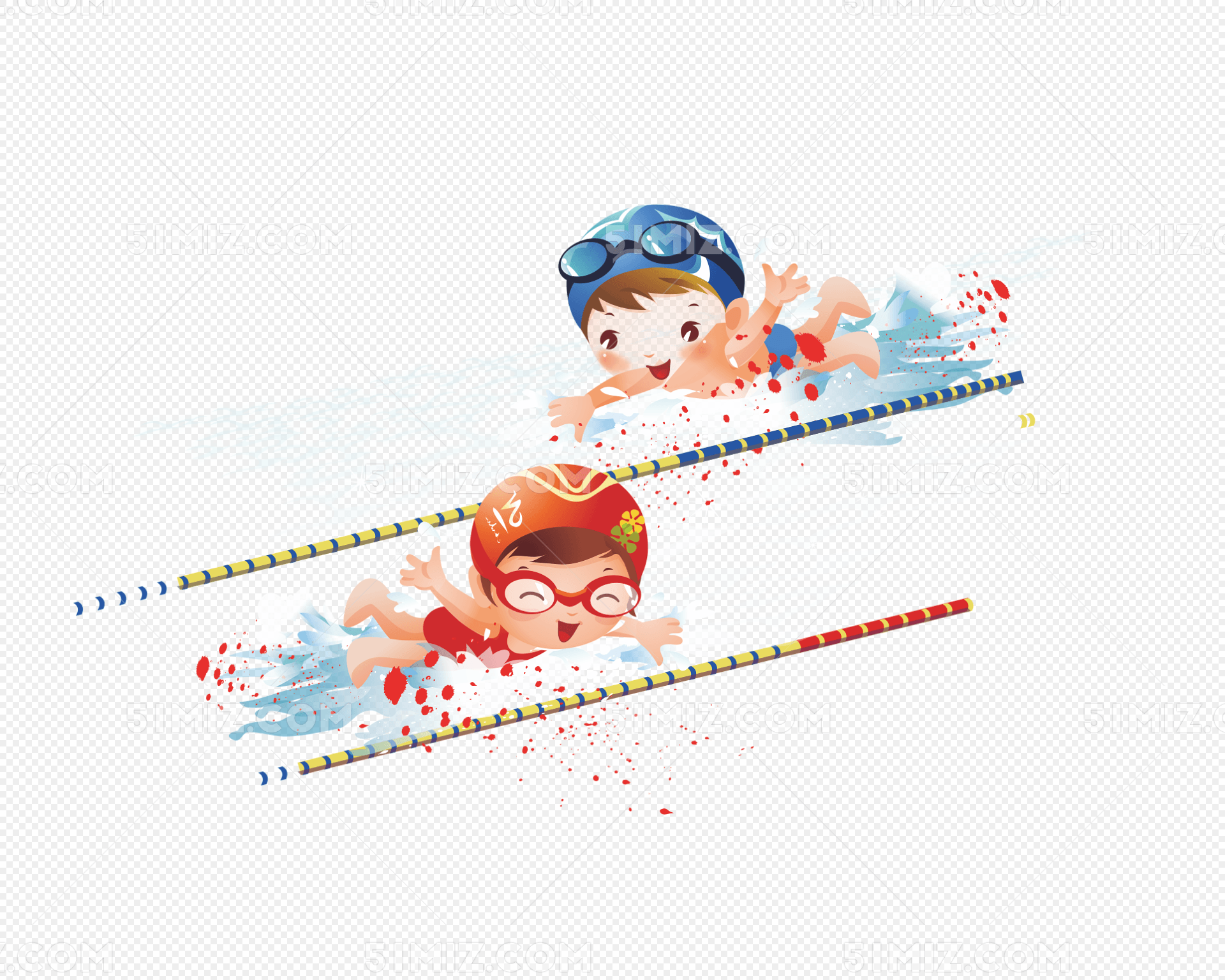 卡通小孩游泳
