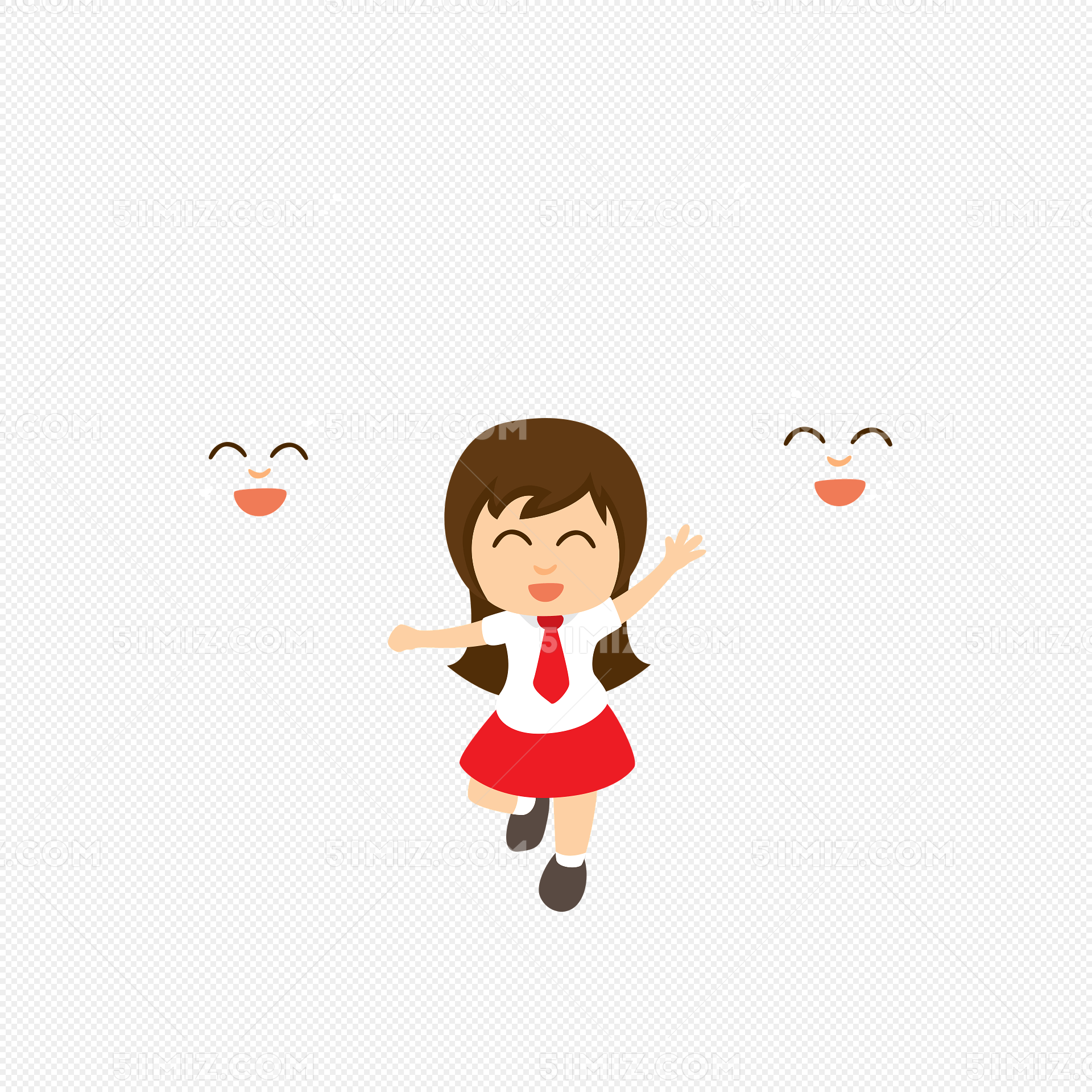卡通戴红领巾女学生跳跃矢量