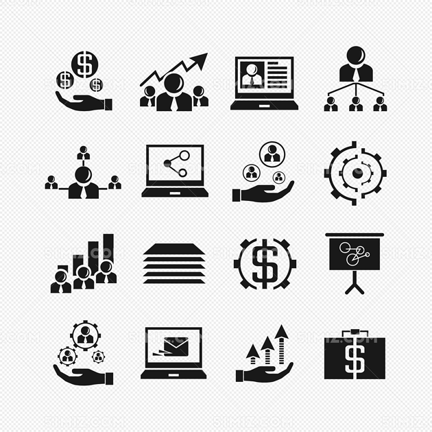 创意个性扁平简洁的商务金融办公ppt常用纯色图标