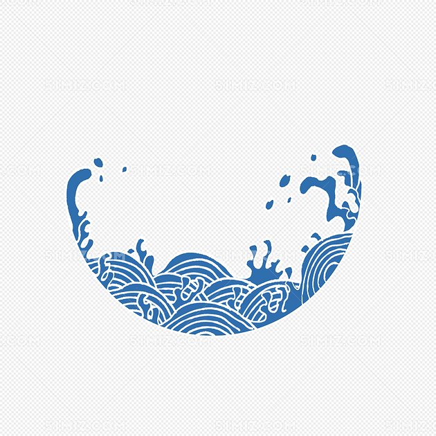 手绘中国风蓝色海水纹矢量插画