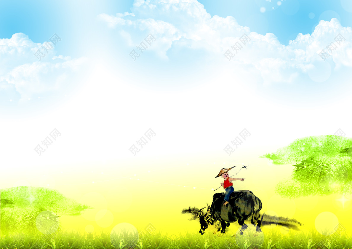 手绘卡通春天踏青清明节海报素材