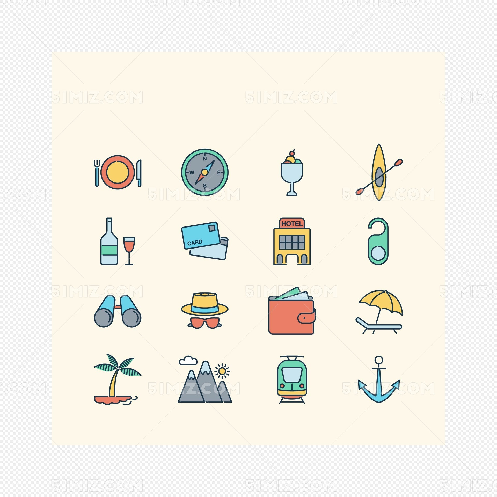 简单彩色休闲旅行图标素材