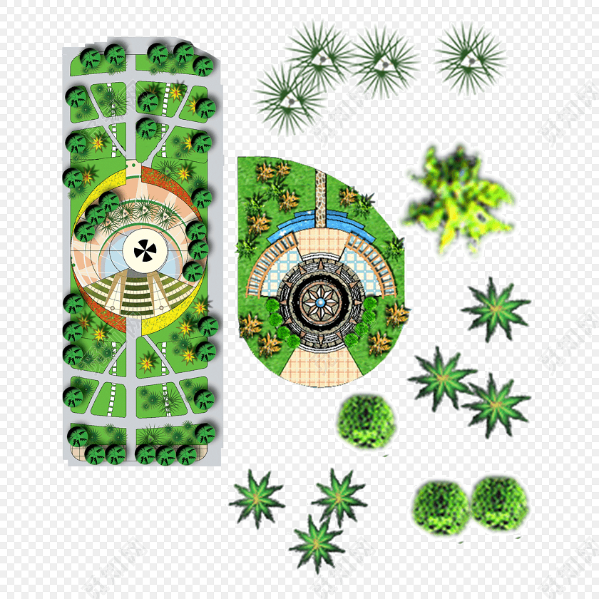 手绘园林植物平面树psd素材