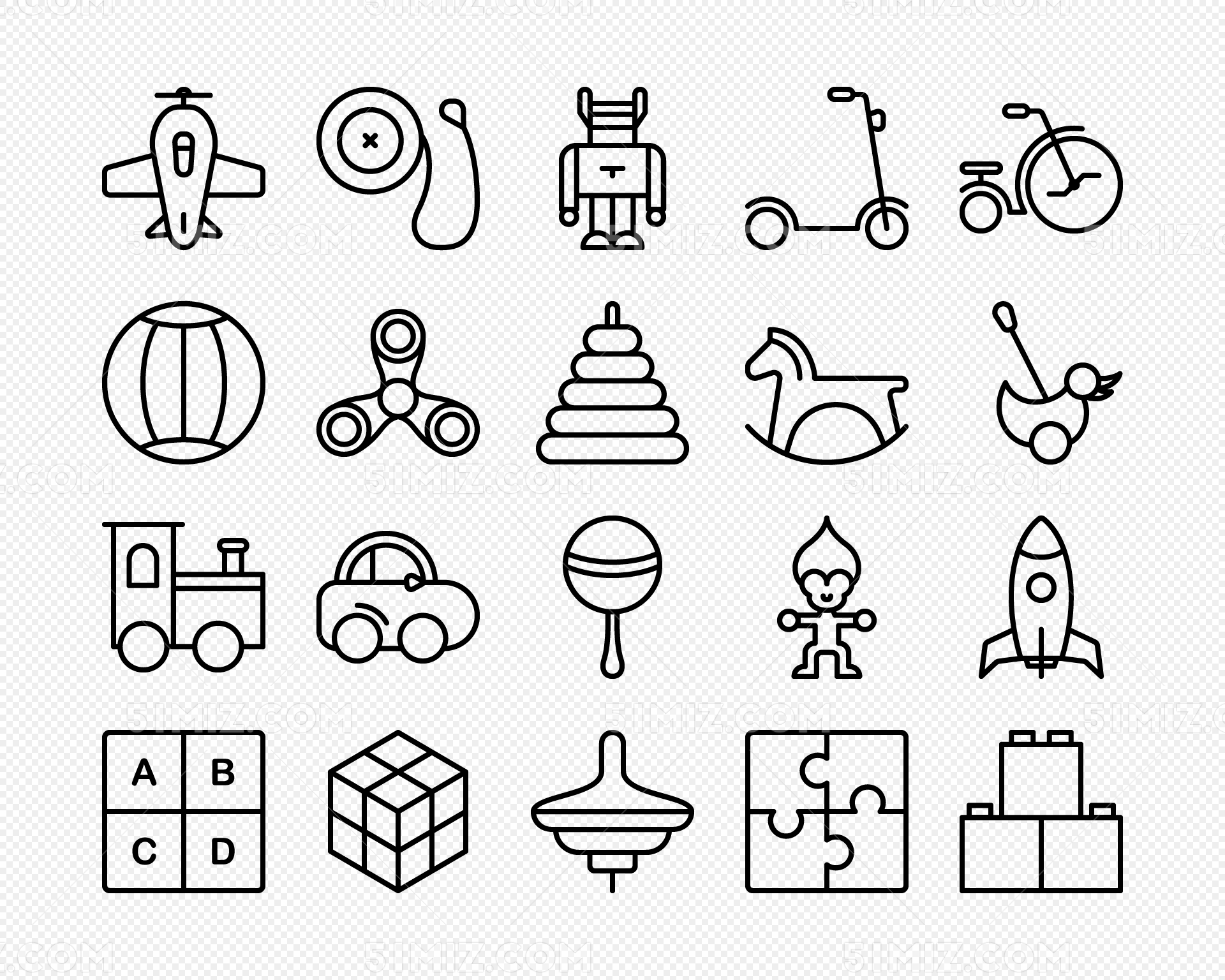 黑色线性玩具图标素材